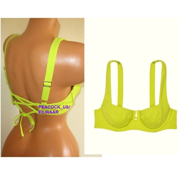 36DDD VICTORIA SECRET SWIM Lace-Up Back Strappy Bikini Top Lime Yellow Green NWT - Picture 1 of 8